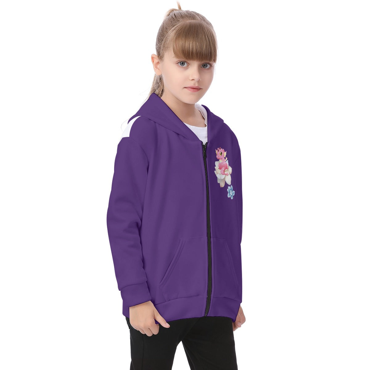 Kid's Flower Dragons Fleece Zip-Up Hoodie