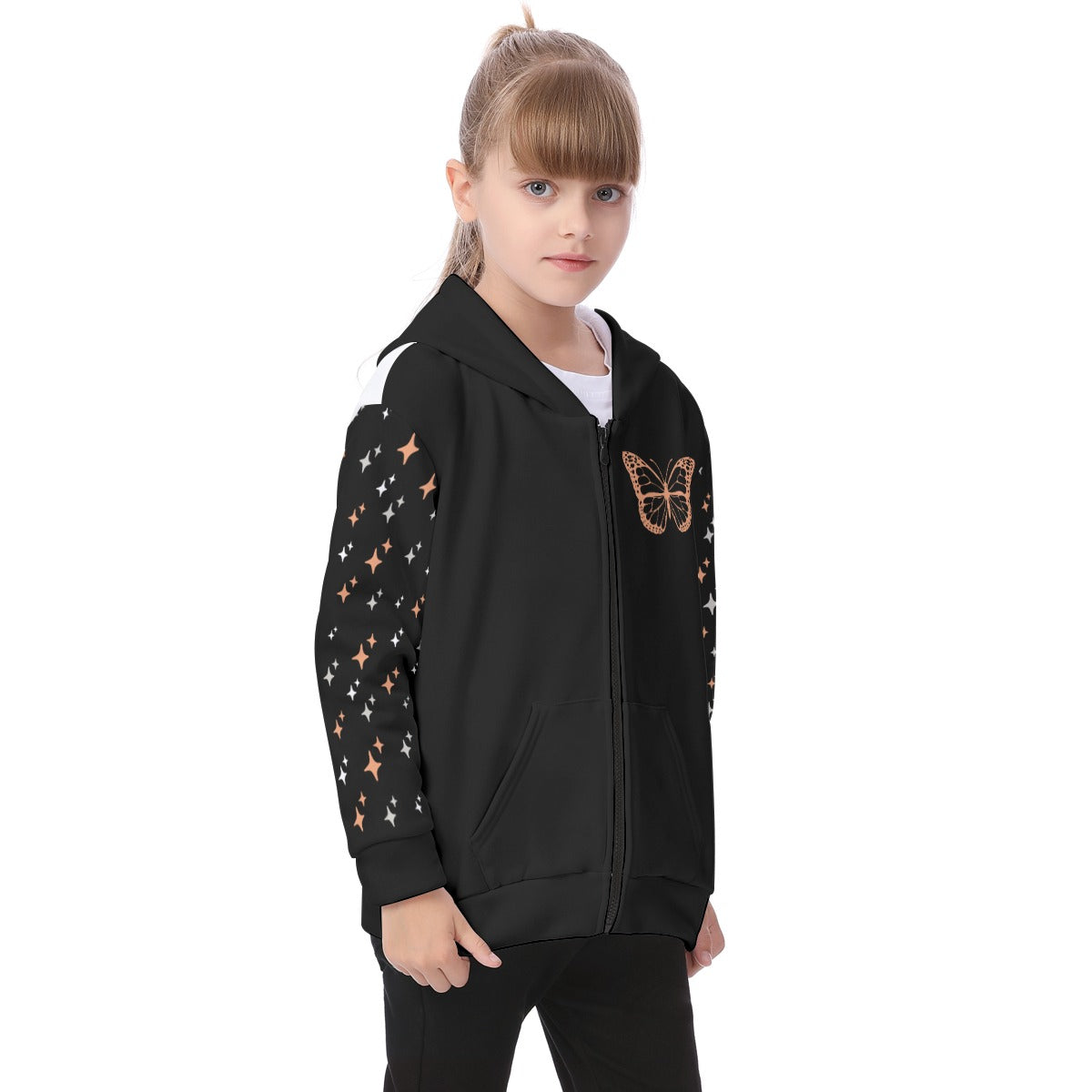 Kid's Butterfly Kitty Fleece Zip-Up Hoodie