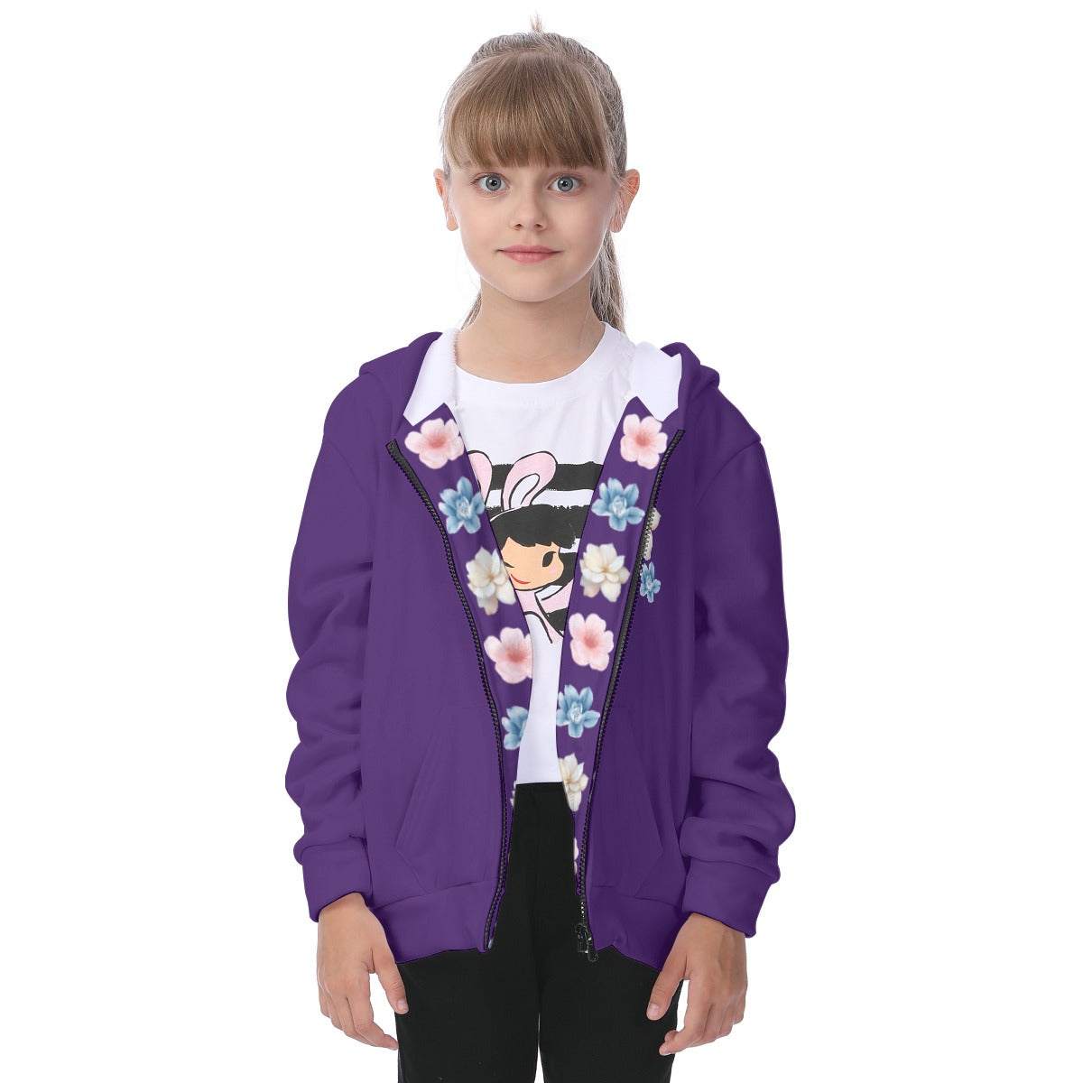 Kid's Flower Dragons Fleece Zip-Up Hoodie