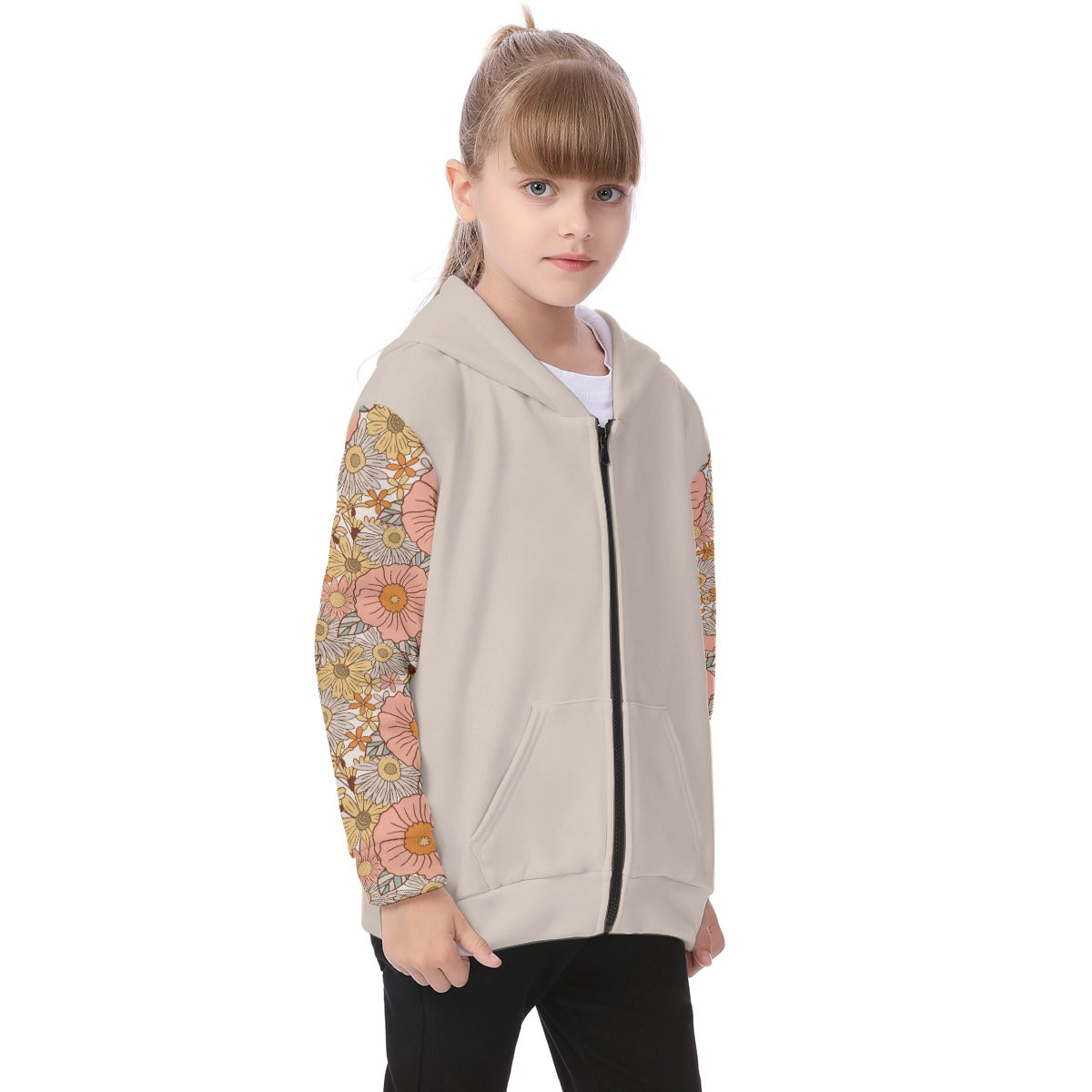 Kid's Sassy Flowers Fleece Zip-Up Hoodie