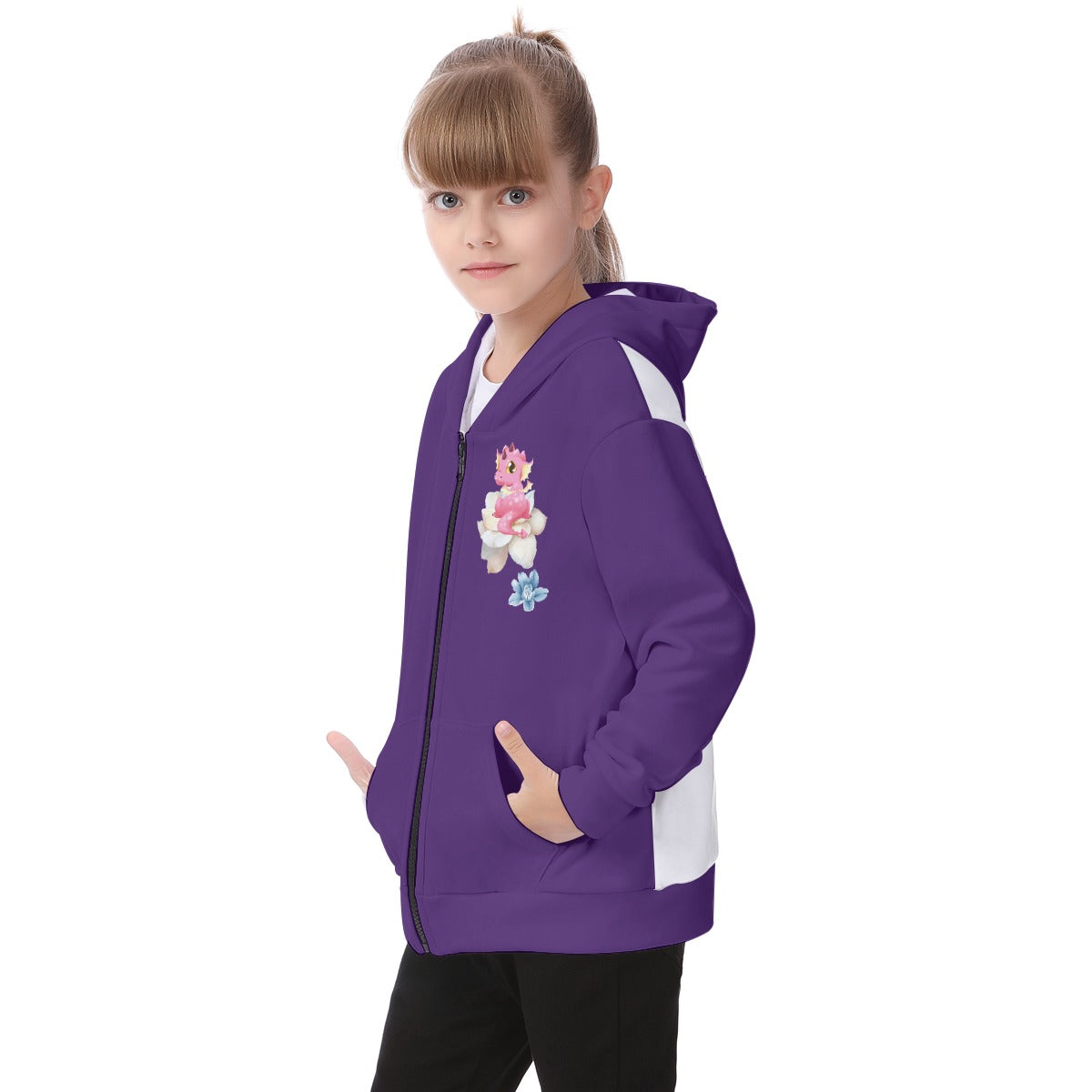 Kid's Flower Dragons Fleece Zip-Up Hoodie