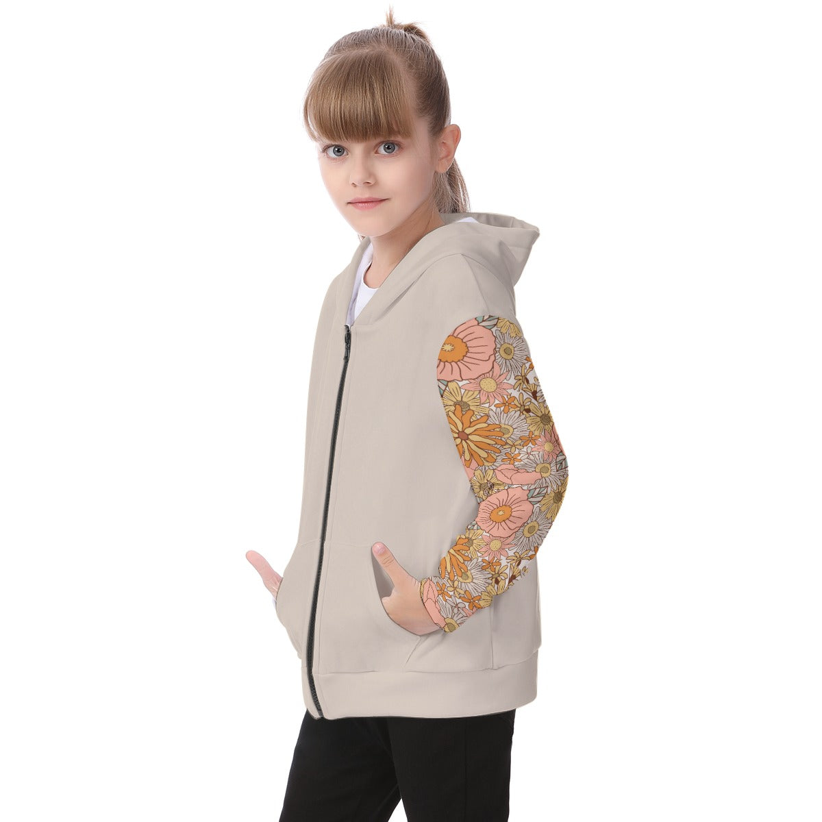 Kid's Sassy Flowers Fleece Zip-Up Hoodie